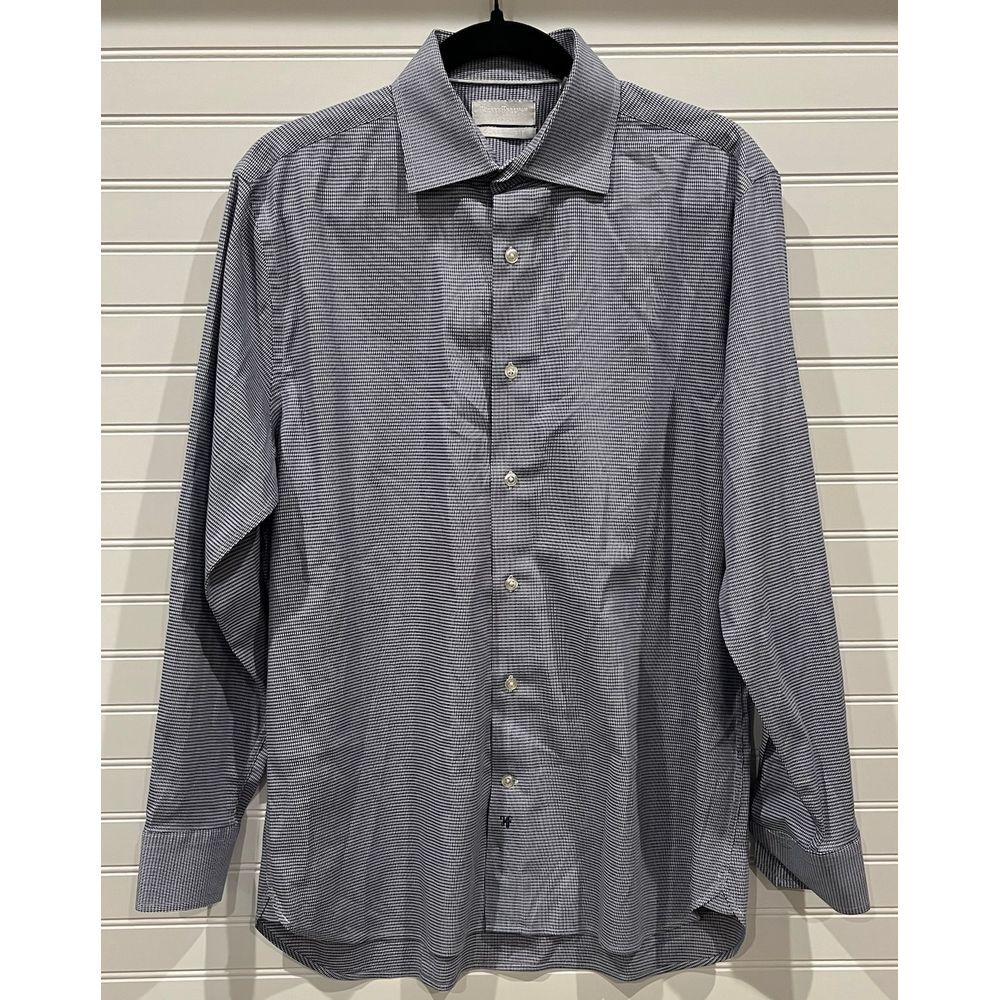 Hickey Freeman Dress Shirt Checkered Classic Fit Long Sleeve 16-1/2 34/35
